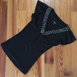 Express Rhinestone V-Neck Flowy Sleeve Top